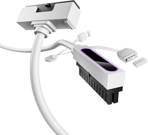 AsiaHorse Hydrus 24Pin PSU Kabelverlängerung R, PC 24 Pin Sleeved Cable für 24 Pin ATX [18AWG] Netzteil Cable Extensions, 5V 3Pin ARGB SYNC HYDRUS-24PIN-WHITE-L-30CM