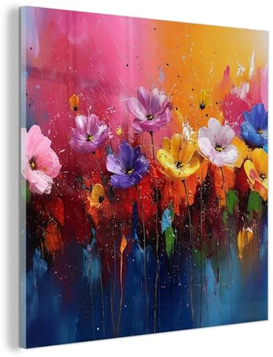 MuchoWow© Glasbilder Wanddeko Wohnzimmer Aesthetic Room Decor Deko Zimmer | 50x50 cm - Wandbilder Modern Bild auf Glas Fantasieblumen - Farbe - Verspielt