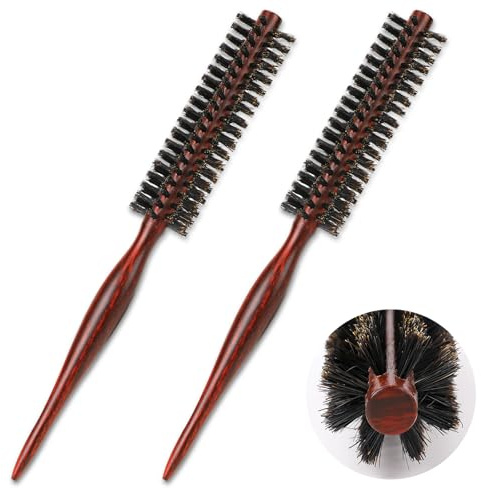 Runde Haarbürste, 2 Stück Naturborsten Föhnbürste Styling-Werkzeuge für kurzes, dünnes Haar von Frauen, Holzgriff