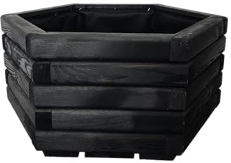 HolzGarden Pflanzkübel Holz 60x30x53 cm Imprägniert Farbe Ebenholz Wetterfest Blumenkasten Blumentopf Groß Außen Balkon Garten Pflanzkasten Sechseck 63l Serie FORNEA