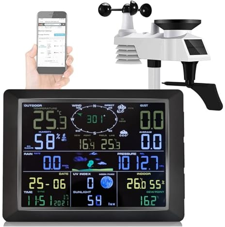 WiFi Wetterstation Internet Kabelloses Thermometer Hygrometer 24-Stunden-Niederschlagswettervorhersage UV-Index Windmesser