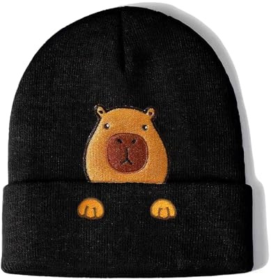 Ourdort Capybara Mütze Beanie Hut Lustige Geschenk für Frauen Damen Herren | ,Wintermütze Warm Strickmütze,Capibara Sachen Deko Gestrickter Hut mit Stickerei Weihnachten Geschenk