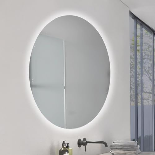 M Ledme - Espejo Baño con Luz 50x70cm, Serie Ronda, Ovalado, 20W, Regulable, Regulable de Color Blanco Calido, Neutro o Frio (CCT), Interruptor Táctil, Cristal Templado, IP44, LM9304.