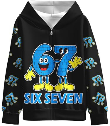 Yovova Boys Girls 67 Meme Hoodie 6 7 Number for Kids Casual Long Sleeve Zip-Up Hooded Sweatshirt Jumper for Kids 5-12 Years