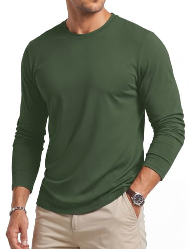 Cavva Men's Long Sleeve T Shirt Cotton Plain Tshirts Crew Neck Casual Tops | Classic crew neck long sleeve t-shirt, solid color, breathable cotton fabric, versatile basic tops for men casual daily wear