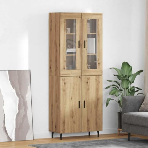 Lumanois Highboard 2 pcs Artisan-Eiche Engineered Wood und Glas,48.74kg,3415861