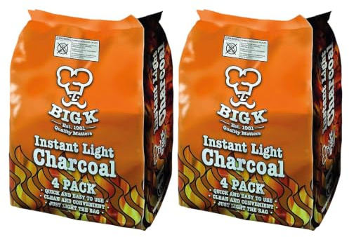 Big K Instant Light Charcoal 8kg Total | 8 x 1kg Easy-Light Bags | Suitable for Barbecues, Picnics & Outdoor Cooking