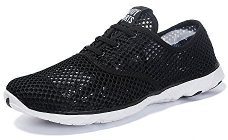 Voovix Herren Lace-up Aquaschuhe-Atmungsaktives Mesh Schnell Trocknend Wasserschuhe, Schwarz, 44 EU