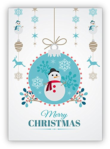 Kartenkaufrausch Süße Retro Weihnachtskarte mit Schneemann in Weihnachtskugel: Merry Christmas • als schöne Weihnachts Glückwunsch Grußkarte zu Neujahr, Silvester für Familie und Firma