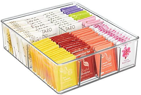 mDesign Aufbewahrungsbox für die Küche – Schrankorganizer mit acht Fächern zur Lebensmittelaufbewahrung – moderner Küchen Organizer für Tütensuppen, Gewürze etc. – durchsichtig