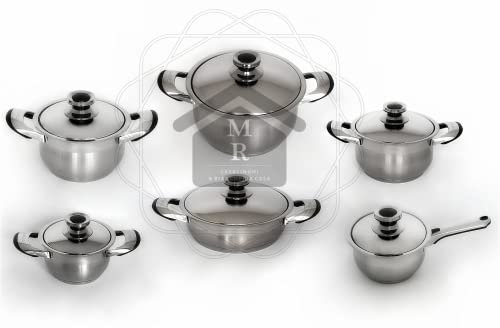BATTERIA PENTOLE BOMBATA E SATINATA 12 PEZZI ACCIAIO INOX 18/10 SILHOUETTE NEW CURVED DESIGN BAVARIA OTTINGHER