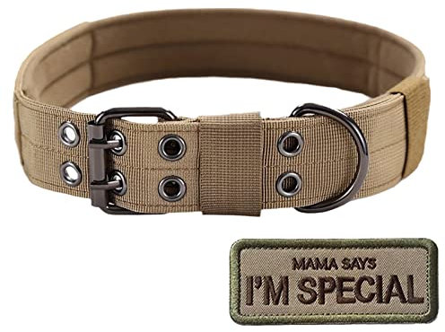 Tactical Nylon Hundehalsband, S.Lux Military Einstellbare Hundehalsband mit Metallschnalle Training Halsband Haustier Hundehalsband Klettpatches Angebracht Werden (Braun, XL)