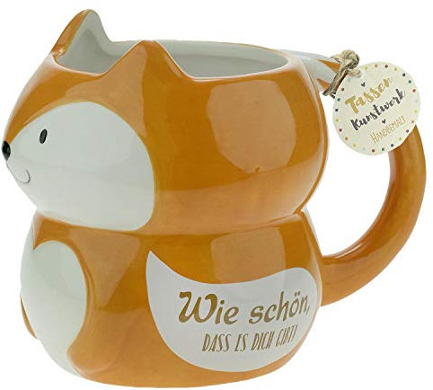 Sheepworld GRUSS & CO 46342 - Tazza 3D a forma di volpe, dolomite, 50 cl, con etichetta regalo, arancione, idea regalo, articolo decorativo
