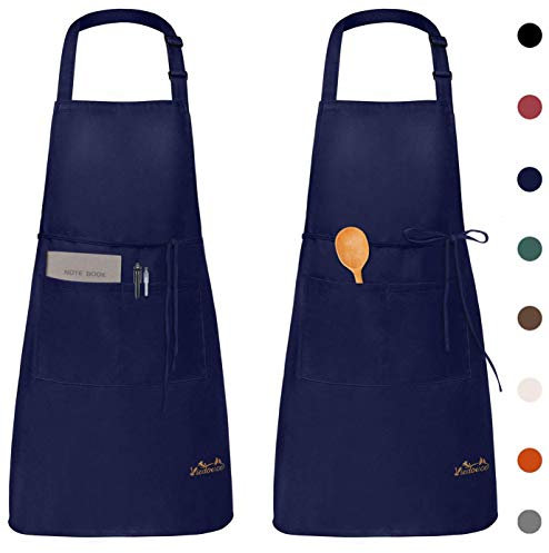 Viedouce 2 Pezzi Grembiule da Cucina Chef,Impermeabile Grembiule da Ristorante BBQ Bar Chef Cucina,Regolabile Grembiuli con Tasche Chef di Cucina (Marina-02)