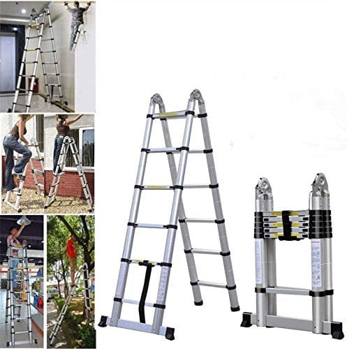 Scala telescopica da 3,8 m con telaio a 12 gradini in alluminio, multiuso, supporta fino a 150 kg standard EN131