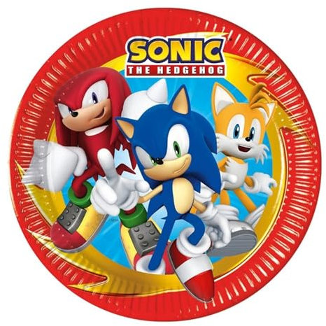 ALMACENESADAN 0534; pack 8 platos 23 cms sonic; producto de cartón; ideal para fiestas y cumpleaños