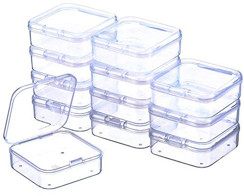 MerrQchang 12Pcs Clear Plastic Beads Storage Containers Box Case with Flip-Up Lids for Items Pills Jewerlry Findings Tiny Bead (2.2×2.2×0.82 Inch)