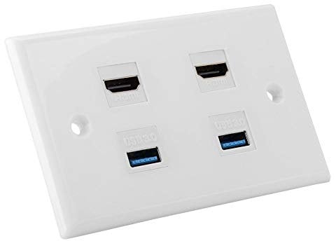 ASHATA 4 HDMI Keystone Wall Plate, 2-Port HDMI + 2 Port USB3.0 HDMI Coupler Cover Audio Video HDTV Wall Plate Panel, Support 4K 60Hz HDR ARC Full HD 3D Ethernet High Speed Cable Extension Coupler