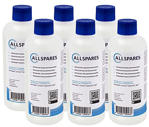 AllSpares Descalcificador (6 x 500 ml) para cafeteras Delonghi EcoDecalk DLSC500 y AEG M3BICD200