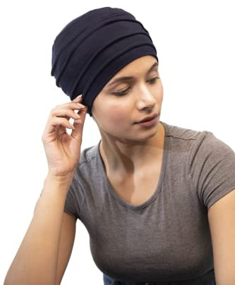 SAKUCHI Damen Chemo Bambus Slouchy Snood Beanie Turbane Kopfbedeckung Hut für Krebspatienten Haarausfall Navy