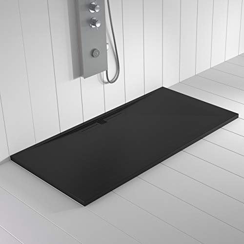 Shower Online Piatto doccia in resina WIDE - 70x180 - Texture in ardesia - Antiscivolo - Tutte le misure disponibili - Include griglia Colore Nero e piletta - Nero RAL 9005