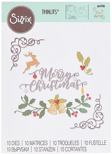 Sizzix Set 10PK-Festive Thinlits Stanzschablonen, 10ER-PIK, Festliche Elemente, 664706, Kunststoff Papier, Multicolore, Einheitsgröße