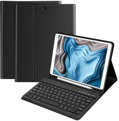 Tastatur Hülle 10.2 Zoll für IPad 9th Gen 2021/8th Gen 2020/7th Gen 2019/IPad Air 3 Gen 2019/IPad Pro 10.5 2017, Magnetisch Bluetooth Abnehmbare QWERTZ Deutscher Tastatur mit Schützhülle(Schwarz)