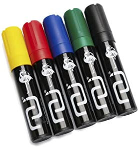 NUI Flipchart-Marker Set, 5 Stück Marker | blau, rot, grün, gelb, schwarz | Geruchsneutral & Wasserbasiert – Professionelle Marker Stifte für Moderatoren, Lehrer & Coaches