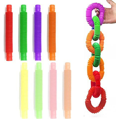 8 Pièces Multicolor Tube Extensible Pop Jouets Sensoriels, Tubes du Bout des Doigts DIY, Jouets Anti-Stress pour Enfants Tuyau en Plastique Tuyau Flexible Amusant (Envoyer Le Sac de Rangement)