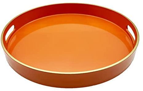Henilosson Orange Round Serving Tray with Handles - Modern Decorative Coffee Table Tray - Plastic for Makeup, Bathroom & Decor