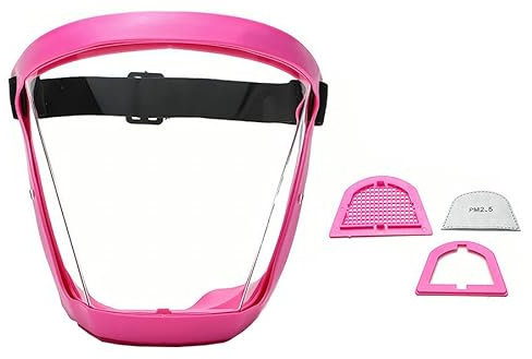 Transparent Full Face Shield Glasses Bicycle Helmet Safety Glasses Eye Shield Mask Protective Cover Windproof Anti-Fog Face Mask (Pink+2PCS Filters)