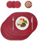 Tischsets und Untersetzer aus Leder, Platzdeckchen abwaschbar,Platzsets abwaschbar,Tischdeko,Tischset rund,Platz-Matten für Küche Speisetisch,4er-Set (Oval, Weinrot)