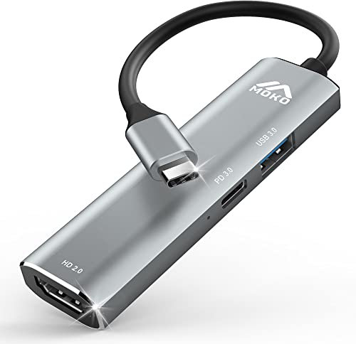 MoKo Adapter USB C auf HDMI, Multiport Typ C auf HDMI 4 K @ 60 Hz USB 3.0, Schnellladeanschluss PD 3.0 100 W, USB C Konverter für MacBook Pro/Air, iPad Pro/Air, Samsung S21/S20/S10