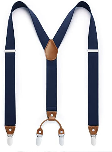 HISDERN Herren 3,5 cm breiter Hosenträger in Y-Form mit sehr Starken 4 Metall Clip für Männer und Damen elastisch und verstellbar Navy blau
