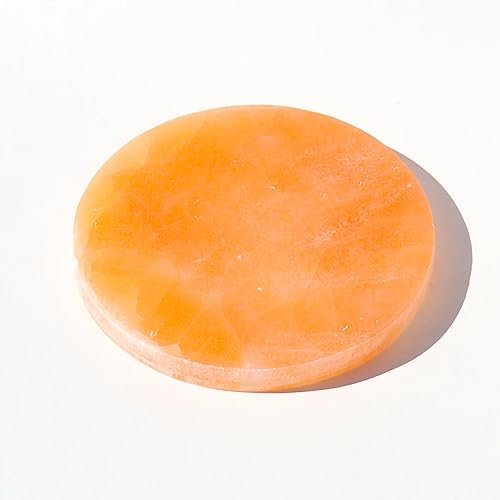 Selenite Orange Crystal Charging Round Plate Natural Orange Selenite Disk Spiritual Healing Cleanse and Recharge Crystals Charging Plate Selenite Charging Plate Meditation Decoration Gift (7cm)