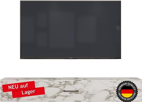 moebel17 TV Lowboard Acworth Sideboard Board stehend, Weiß mit Marmor Optik, Holz, mit Tür und Regalen an den Seiten, viel Stauraum, für Wohnzimmer, Designerstück,160 x 29,6 x 30 cm, 9604