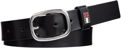 Tommy Jeans Damen Gürtel Oval Ledergürtel, Schwarz (Black), 80 cm