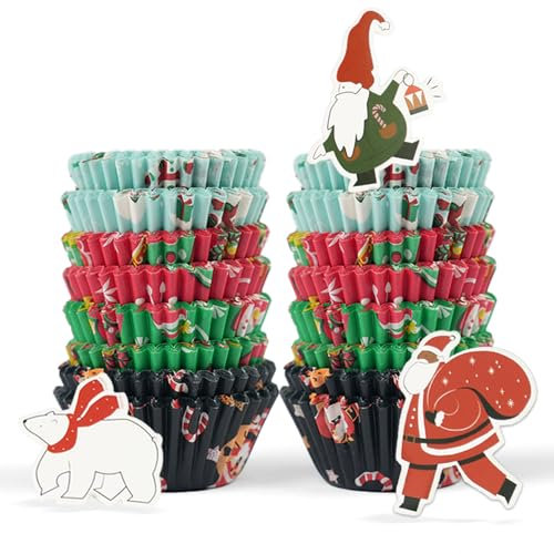 Bake Choice Forros navideños para magdalenas 400pcs con 12 adornos para magdalenas, mini moldes para magdalenas de Navidad,para fiesta de Navidad,baby shower,fiesta de cumpleaños