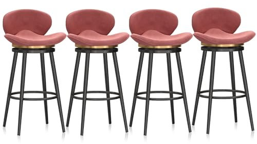 Ensemble de 4 tabourets de Bar pivotants en Velours pour Salle à Manger, pub, chaises rembourrées avec Repose-Pieds Noir pour Bar/pub à la Maison, Rose, 25,6 po de Hauteur