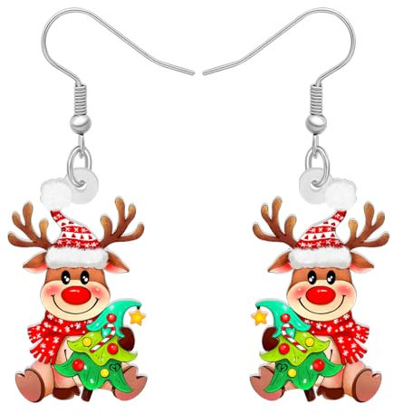 DALANE Acryl Weihnachten Baum Rentier Ohrringe Baumeln Tropfen Anime Süßigkeiten Elch Hirsche Tiere Schmuck für Damen Frauen Mädchen Kinder Geschenke Dekoration (Kaffee)