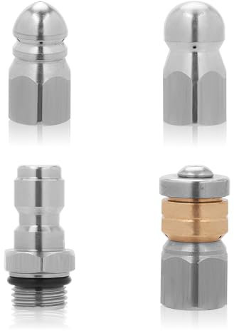 3pcs Sewer Jetter Nozzle for Pressure Washer, Stainless Steel Drain Cleaning Nozzle for Drain Jetting Hose Rotating Button Nose with 1/4in Quick Connector, 5000 PSI