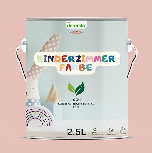 derendo Kinderzimmer Wandfarbe – Umweltfreundlich, Geruchsneutral, Hohe Deckkraft, Schadstofffrei – Kinderzimmerfarbe pastellfarben Farbe (Rosa - Feenstaub Rosa, 5 Liters)