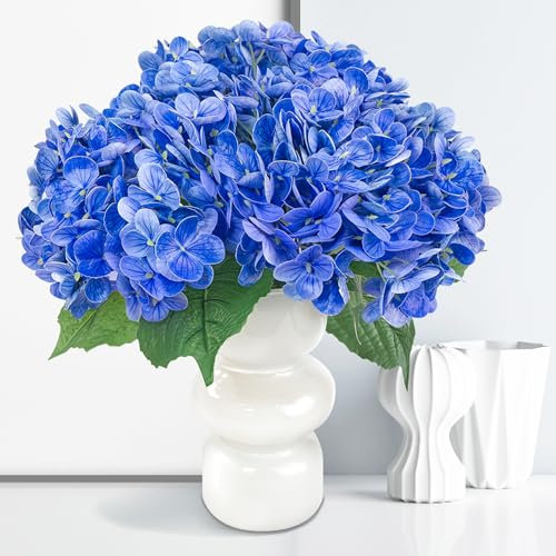 Esdallina 3 Stück künstliche Hortensien mit Vase Real Touch Flower Home und Wohnzimmer Dekoration (Blau)