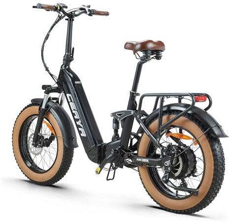 VOZCVOX Ebike klapprad 20 Zoll Fatbike Elektrofahrrader Erwachsene,Vollfederung,7-Gang,LCD-Display, E Bike 25km/h,48V/20AH Akku