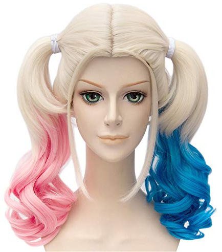 LINLINCD-Wig Anime Cosplay Anime Suicide Squad Joker Harleen Quinzel Perücke Cosplay Kostüm Harley Quinn Frauen Haar Halloween Party Perücken