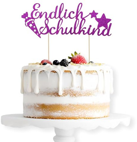 ALEGRE Endlich Schulkind Cake Topper Lila, Glitzer Schulanfang Tortendeko Einschulung Torten Deko, Schulkind 2025 Kuchen Deko, Zuckertüte Kuchendeko für Junge Mädchen Schuleinführung Party Dekoration