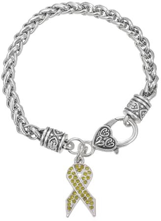 PAMTIER Damen Edelstahlarmband Childhood Cancer Awareness Ribbon mit Cubic Zirconia Charm Karabinerverschluss Armband