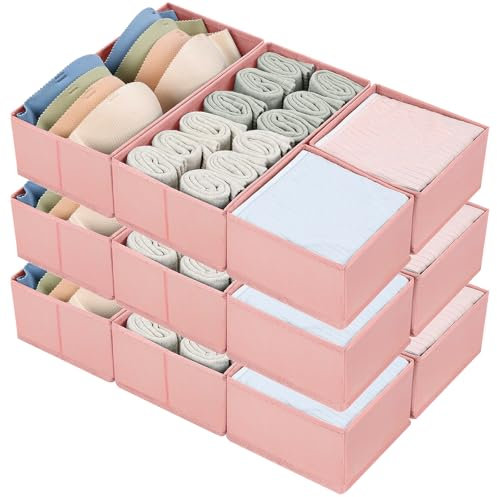 DIMJ 4 Stück Schubladen Ordnungssystem Schubladen Organizer, Faltbare Aufbewahrungsbox Stoff, Schubladeneinsätze für Kleiderschränke, Kleiderschrank Organizer für Kleidung, Klassisches Pink