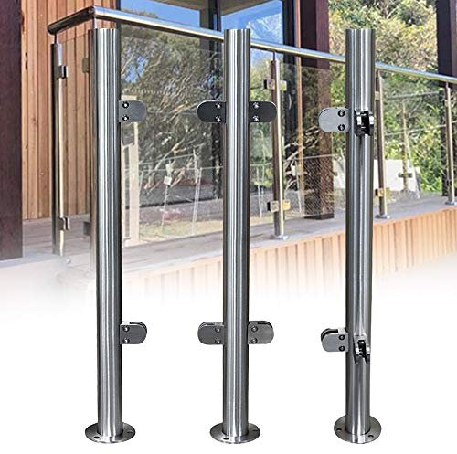 KiwiHood Stainless Steel Balustrade Railing Post with Glass Clamp for Pool Fence Garden Balcony (110cm End Post)