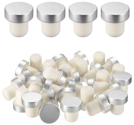 sourcing map 24 Pcs Wine Bottle Corks, T-Shaped Stopper Cork, Wine Stopper, Reusable Wine Bottle Corks Sealing Plug Bottle for Homemade Wine Beer Bottles,Silver